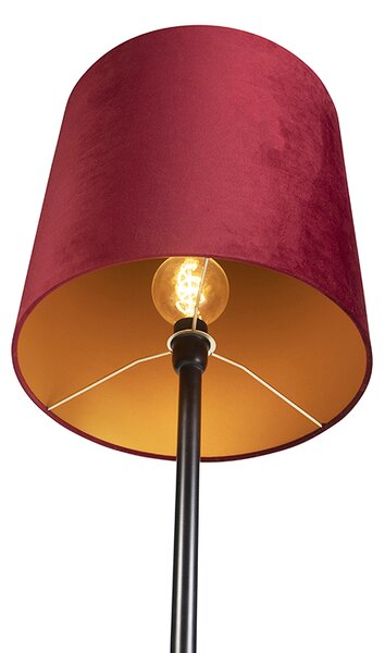 Stojací lampa černá s červeným sametovým stínítkem se zlatem 40 cm - Simplo