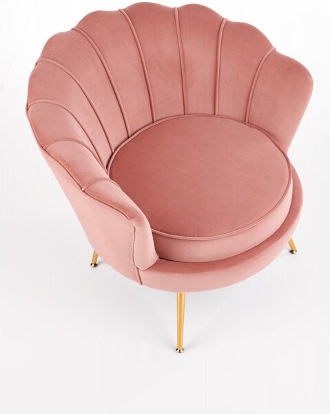 Designové křeslo AMORINITO — kov, látka, zlatá / růžová