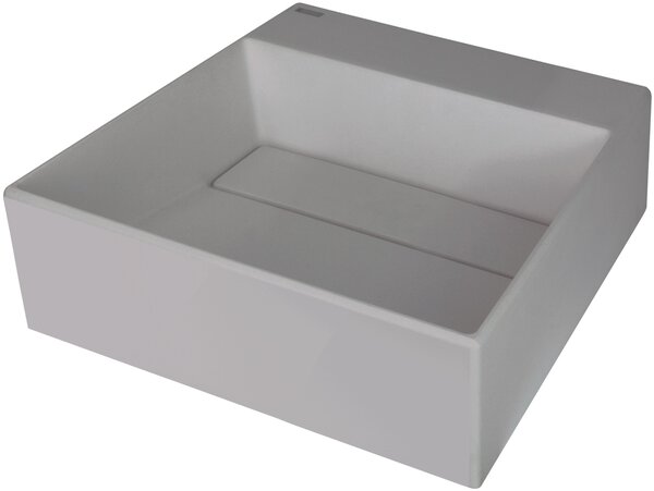 Deante Correo, granitové umyvadlo na desku s poličkou pod baterii a krycí deskou 400x400x130 mm, šedá metalíza, CQR_SU4M
