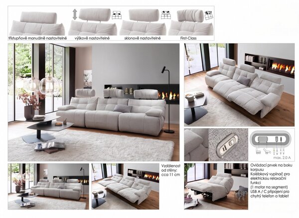Home Cinema modulární sedačka s elektrickou relaxační funkcí
