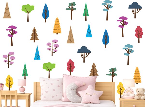 Sada barevných stromečků textilní přelepitelné samolepky na zeď arch 72 x 75 cm