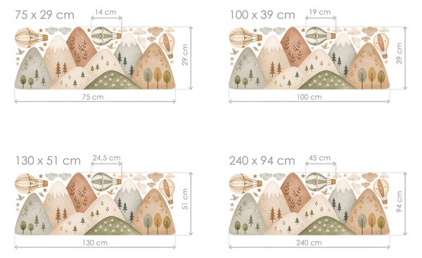 Hory kopce boho dětské samolepky na stěnu arch 75 x 29 cm