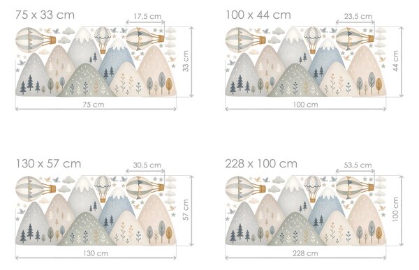 Hory kopce nordic dětské samolepky na zeď arch 75 x 33 cm