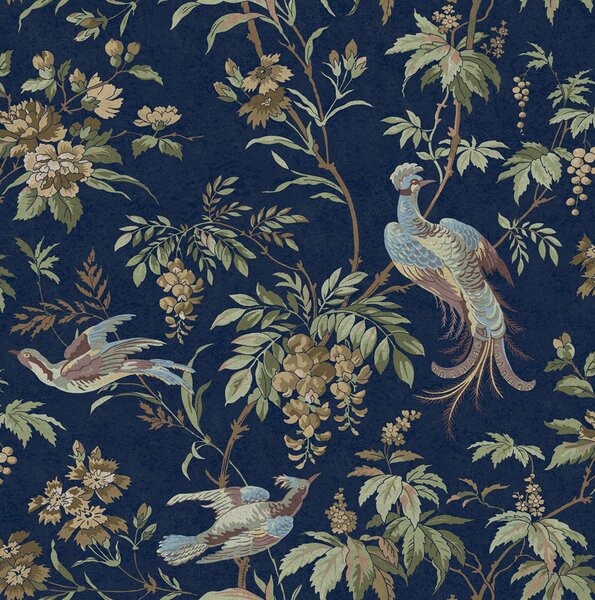 Vliesová tapeta na zeď, modrá, hnědá, květiny, ptáci, 140316, Laura Ashley 4