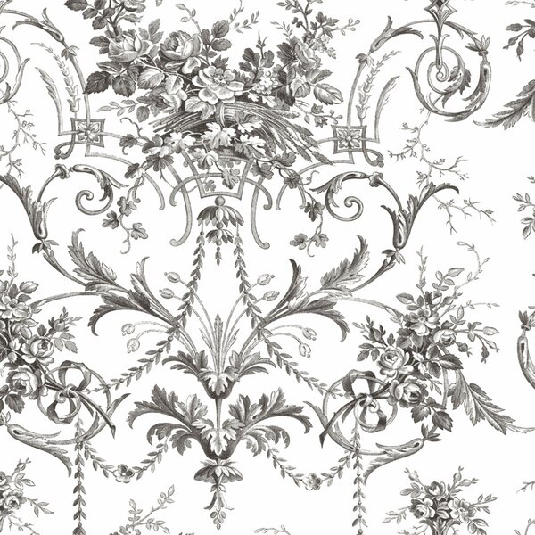 Zámecká vliesová tapeta na zeď, černo-bílá, květy, 122768, Laura Ashley 4