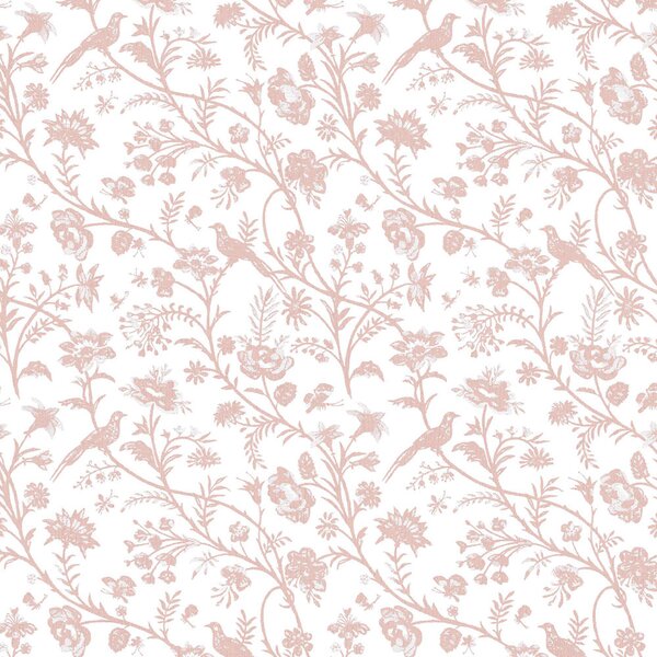 Vliesová tapeta na zeď, bílá, růžová, růže, ptáci, 130108, Laura Ashley 4
