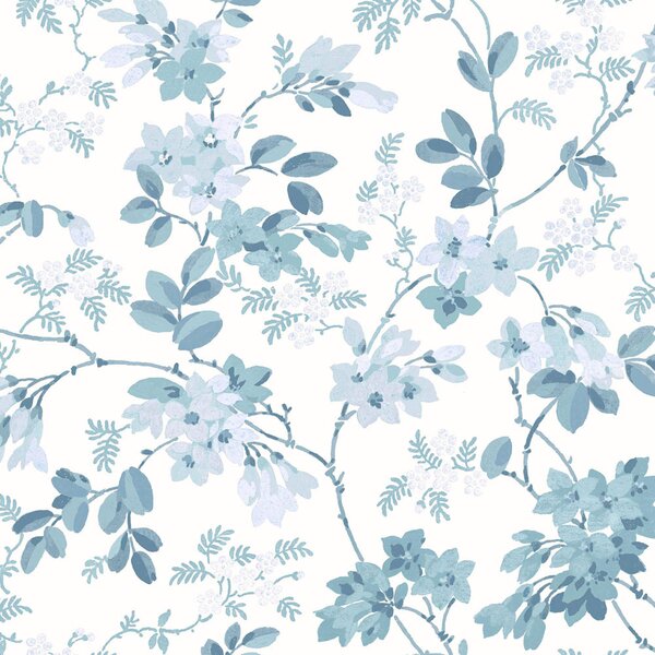Vliesová tapeta na zeď, modrá, bílá, květy, listy, 130107, Laura Ashley 4