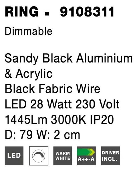 LED nástěnné svítidlo Ring 28W 79 zlaté – Černá