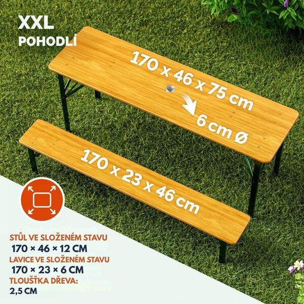 Pivní set KLASIK, 170cm, přírodní hnědá Casaria