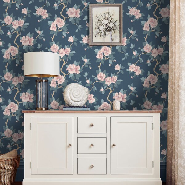 Květinová vliesová tapeta na zeď, modrá, růžová, 130095, Laura Ashley 4