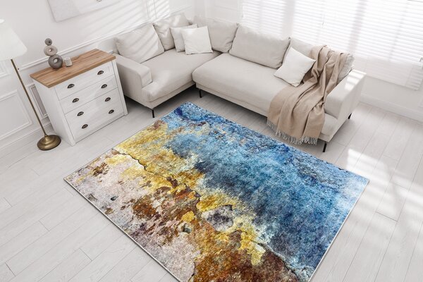 Makro Abra Kusový koberec pratelný MIRO 51709.803 Abstraktní protiskluzový modrý zlatý Rozměr: 80x150 cm