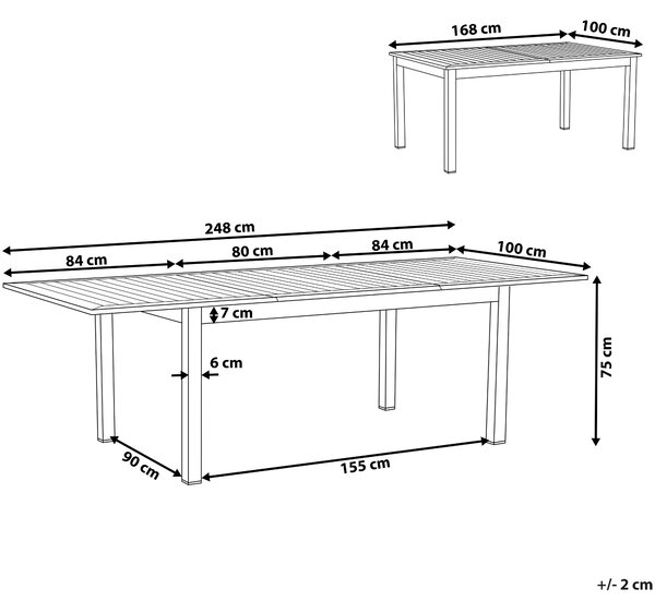 Rozkládací zahradní jídelní stůl PANCOLE 168/248 cm 100 cm Kov Šedá
