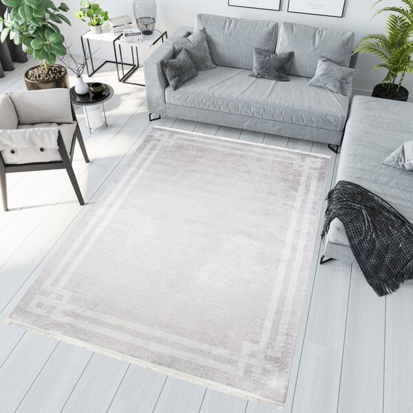 Makro Abra Kusový koberec pratelný TOSCANA 21281 Klasický Moderní pogumovaný světle šedý Rozměr: 120x170 cm
