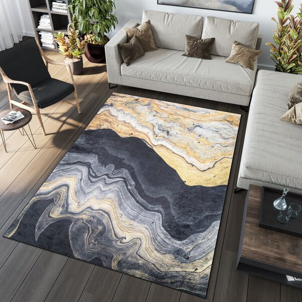 Makro Abra Kusový koberec pratelný TOSCANA 38670 Abstraktní pogumovaný šedý krémový béžový Rozměr: 80x150 cm