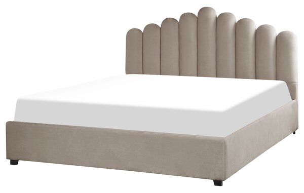Postel s úložným prostorem VINCENNES Umělý samet Taupe 180 x 200 cm