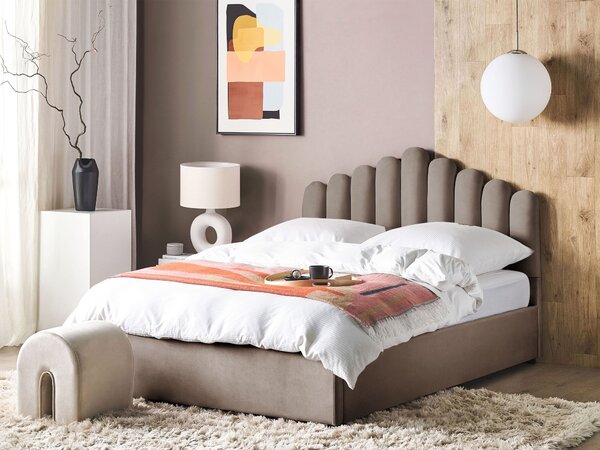 Postel s úložným prostorem VINCENNES Umělý samet Taupe 180 x 200 cm