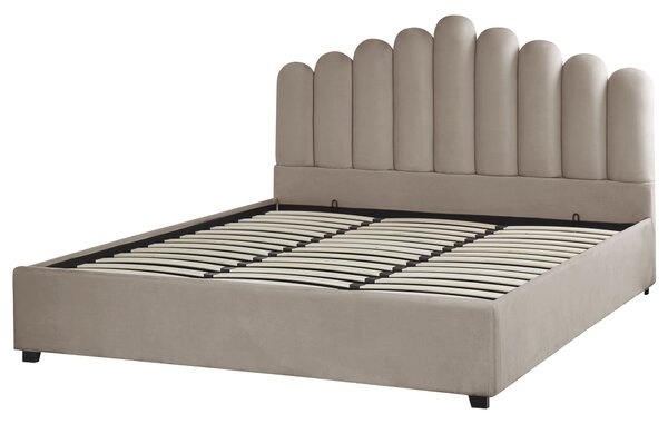 Postel s úložným prostorem VINCENNES Umělý samet Taupe 180 x 200 cm