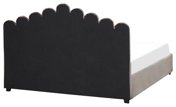 Postel s úložným prostorem VINCENNES Umělý samet Taupe 180 x 200 cm