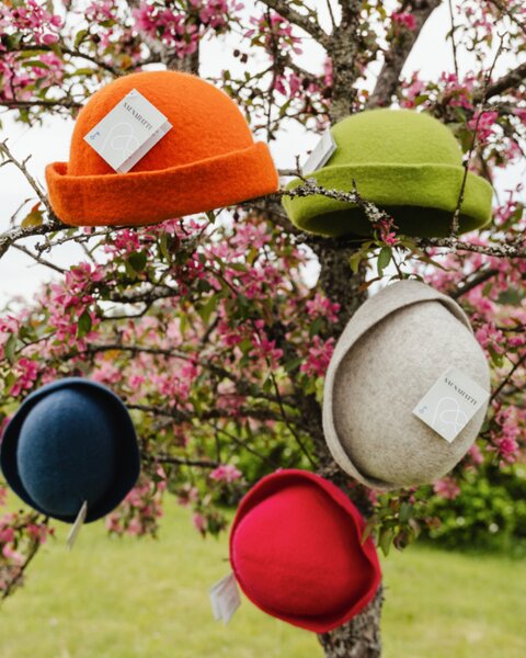 Klobouk do sauny z ovčí vlny Lahtiset, limetkově zelený
