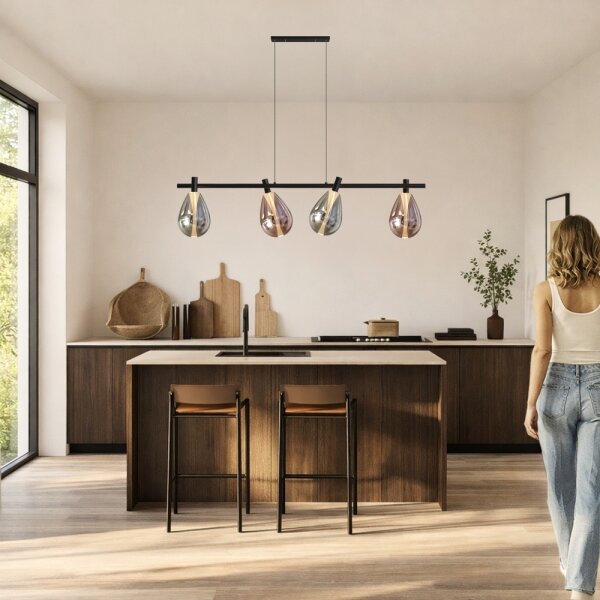 Lustr na lanku DENSO 4xG9/5W/230V černý chrom/měděná