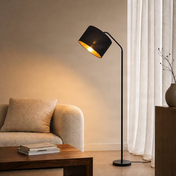 Lindby Stojací lampa Siovan, černá, výška 172 cm, labutí krk, Černá, Obývací pokoj / jídelna, kov, Moderní