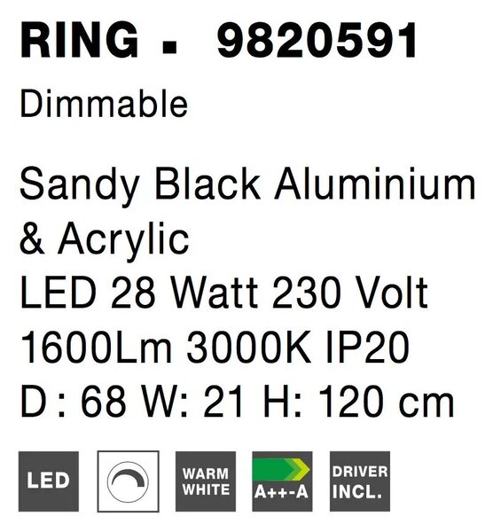 LED lustr Ring – Černá