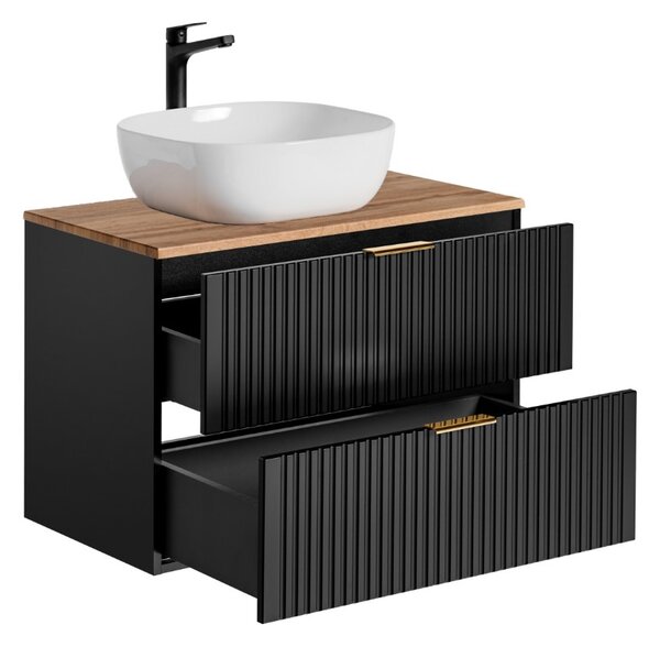 Koupelnová skříňka s umyvadlem a deskou ADEL Black DU80/2 | 80 cm
