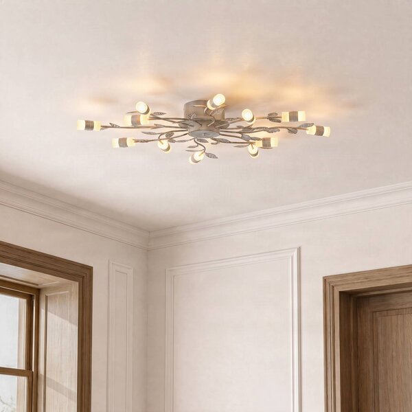 Lindby LED stropní svítidlo Bolonia, mosaz/bílá, Ø 80 cm, Mosaz / zlato, Obývací pokoj / jídelna, kov, Venkovský / rustikální