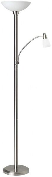 Brilliant G93004/13 LUCY - Stojací stříbrná lampa se dvěma vypínači na svítidle, LED E27 + E14, 180cm (Moderní stojací lampa se čtecím ramenem v matném niklu)