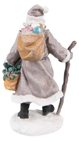 Šedá dekorace Santa s holí a panenkou – 12x9x21 cm