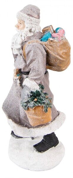 Šedá dekorace Santa s holí a panenkou – 12x9x21 cm