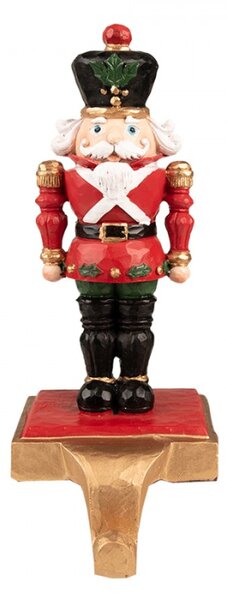 Červeno-černý věšák na vánoční punčochu Louskáček – 10x12x24 cm