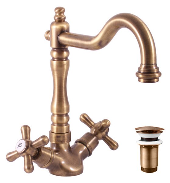 Slezák - RAV Umyvadlová/dřezová baterie s výpustí MORAVA RETRO - MK121.x/8SM, Stará mosaz (Bronz) Připojovací hadičky - závit: 1/2"
