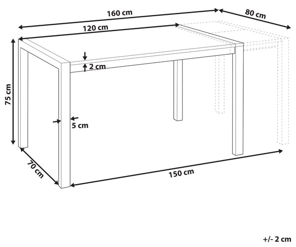 Rozkládací jídelní stůl GRANADA Černá 120/160 cm 80 cm
