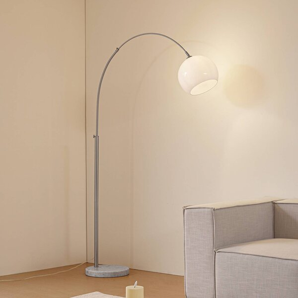 Lindby Obloukové svítidlo Alverton, bílá/nikl, sklo, 197 cm, Bílá / opál, Obývací pokoj / jídelna, kov, Moderní