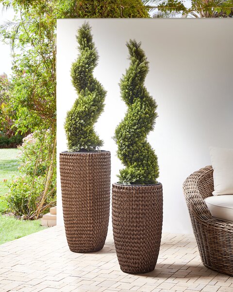 Sada 2 květináčů CEDRUS Umělý ratan 37/45 cm Hnědá