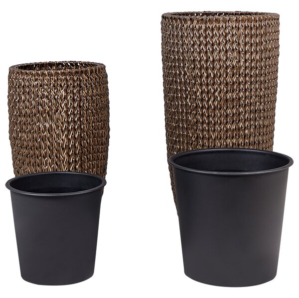 Sada 2 květináčů CEDRUS Umělý ratan 37/45 cm Hnědá