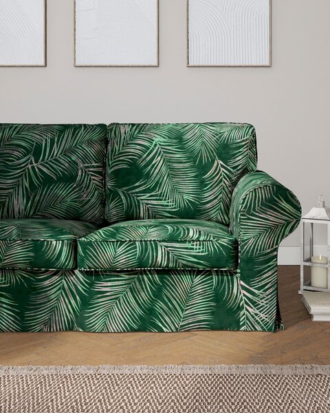 Potah na pohovku IKEA Ektorp 2-místná, rozkládací, STARÝ MODEL barva zelená látka sametová, vzorované