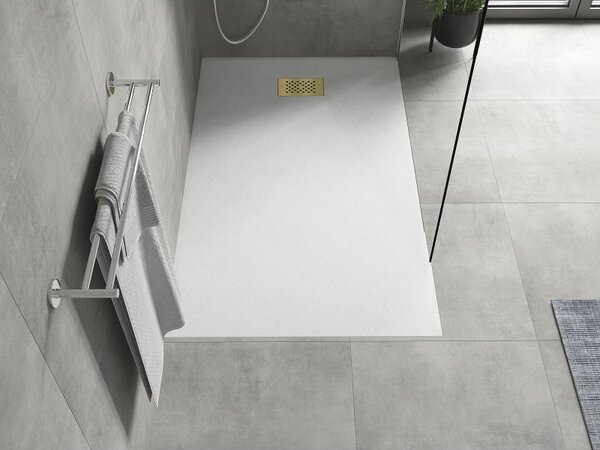 Mexen Hugo, obdélníková sprchová vanička SMC 140 x 90 cm, bílá, zlatá krytka, 42109014-G