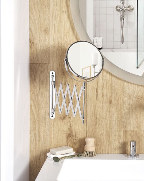 Nástěnné kosmetické zrcadlo s nastavitelným ramenem YVELINES 57 cm 36 cm Kov Stříbrná