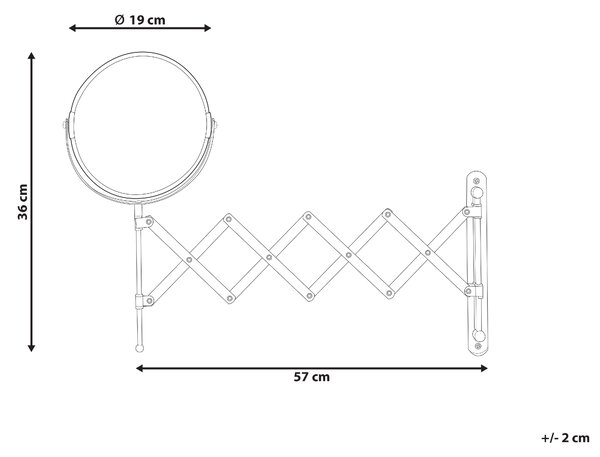 Nástěnné kosmetické zrcadlo s nastavitelným ramenem YVELINES 57 cm 36 cm Kov Stříbrná