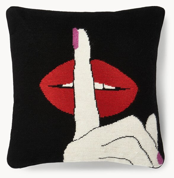 Ručně vyrobený designový polštář Lips Hush, s výplní