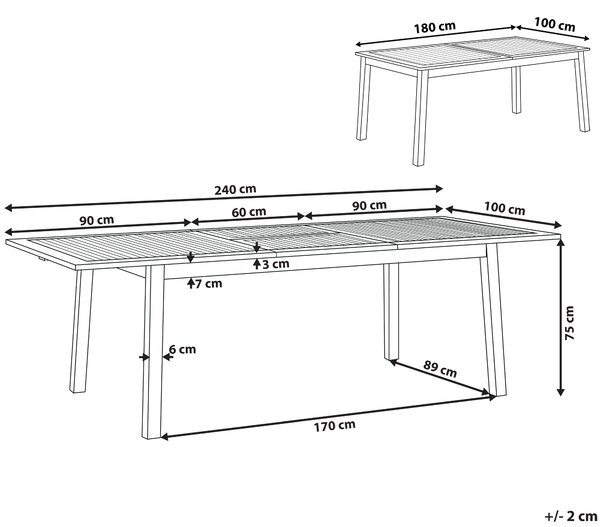 Rozkládací zahradní jídelní stůl CESANA 180/240 cm 100 cm Akáciové dřevo Světle hnědá
