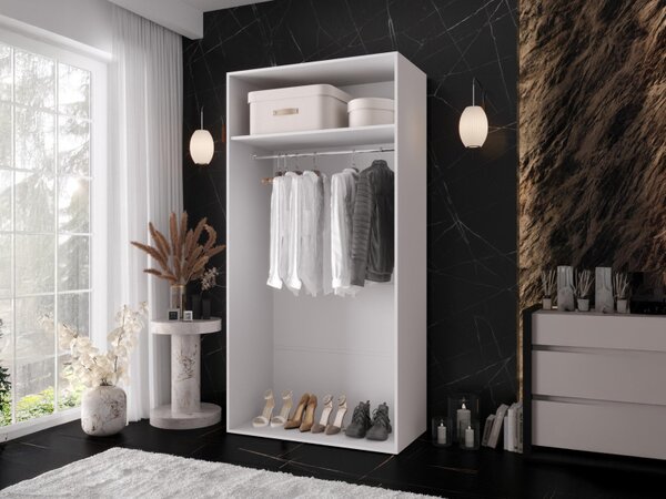 Šatní skříň se zrcadlem Grelipt 2L 100 cm, Barva: bílá / bílá + zlatá 5903211528484