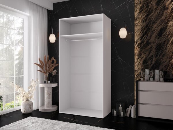 Šatní skříň se zrcadlem Grelipt 2L 100 cm, Barva: bílá / bílá + zlatá 5903211528484