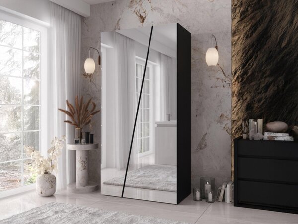 Šatní skříň se zrcadlem Grelipt 2L 100 cm, Barva: bílá / bílá + zlatá 5903211528484