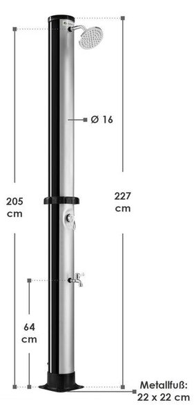 Zahradní solární sprcha 40 l, nožní sprcha, dešťová hlavice
