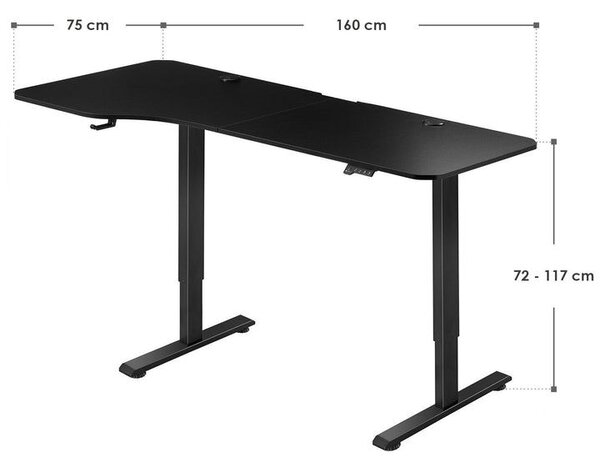 Výškově nastavitelný pracovní stůl 160x75 cm, černý