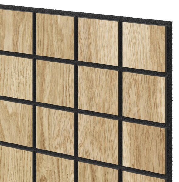 Akustický panel čtvercový, dubová dýha, černý filc, 60x60 cm