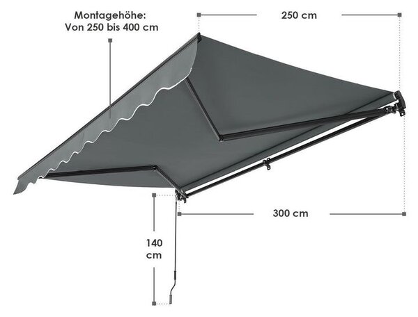 Venkovní markýza 300x250 cm šedá, nastavitelný sklon